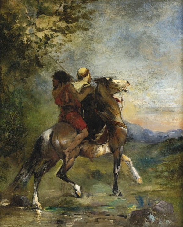 Two riders on a horse by Eugene Fromentin